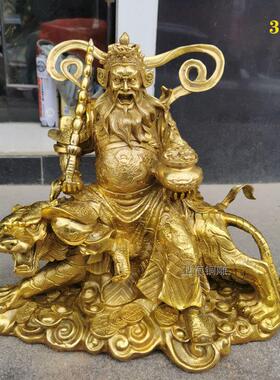 纯铜赵公明神像铸铜贴金武财神彩绘铜佛像骑虎武财神寺庙家居供奉