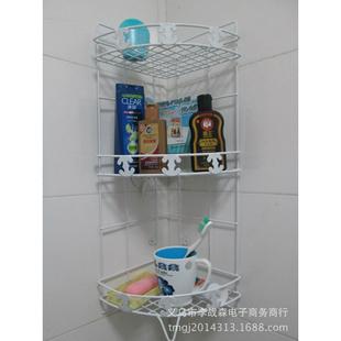 迷你方格雕花三层墙转角架 加固全金属置物架 厨房浴室收纳架