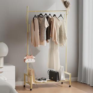 现代家用卧室落地晾衣架带轮可移动简易衣帽架不占地收纳衣帽架子