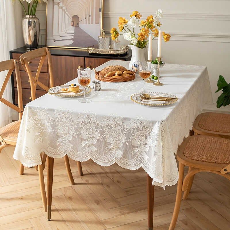 高级感法式pvc桌布防水防烫免洗餐桌布长方形蕾丝台布盖布家用