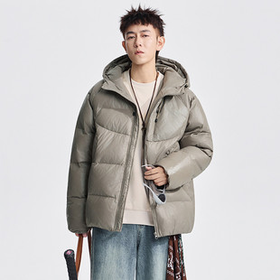 美式短款连帽羽绒服男太空灰轻薄加厚防寒保暖外套