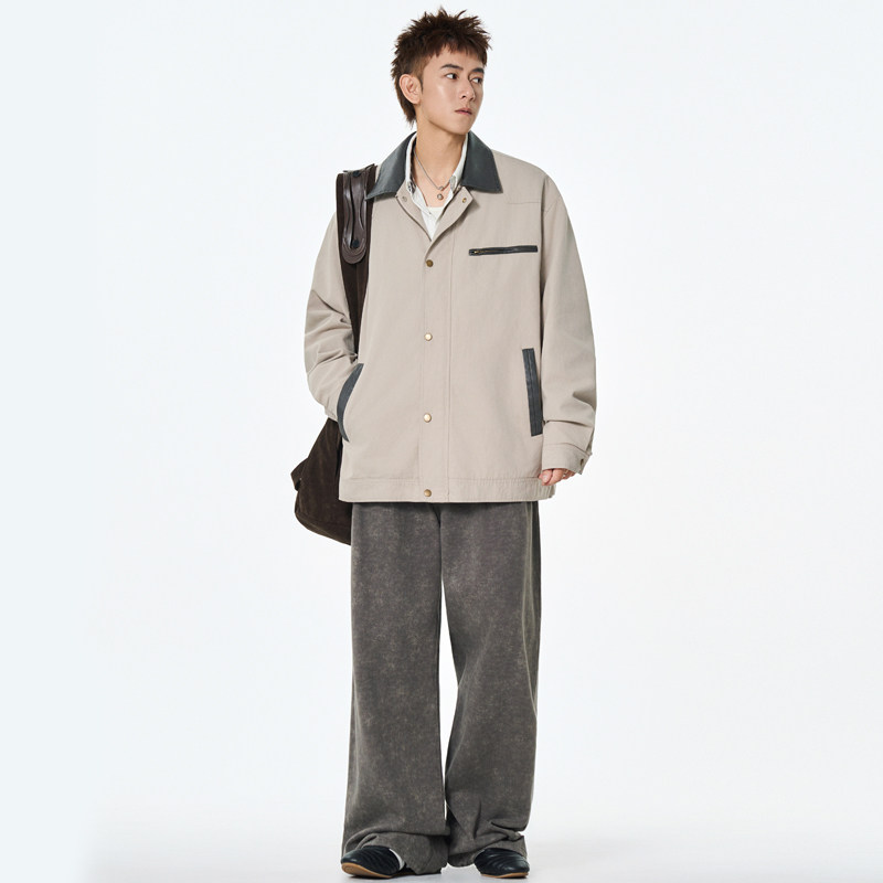 翻领夹克衬衫外套男日系通勤防水港风户外休闲男女同款简约上衣
