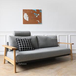 实木沙发床可推拉拆洗两用北欧小户型多功能客厅布艺沙发可变床