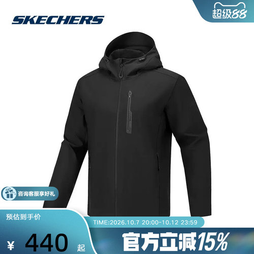 Skechers斯凯奇26春男户外运动防风连帽梭织外套 P126M047/0018
