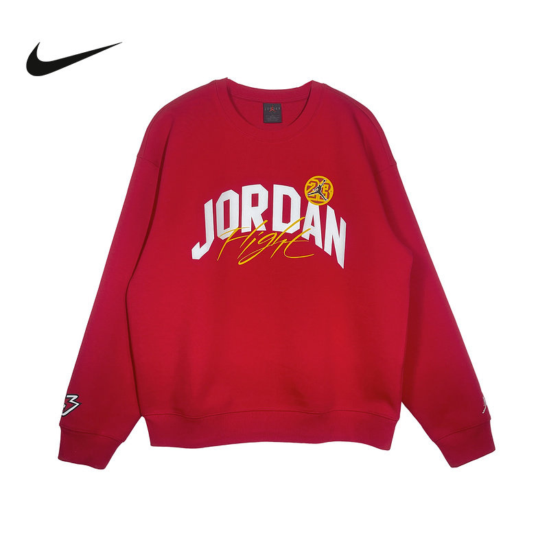 Jordan耐克男卫衣26春新款字母印花红色圆领针织套头衫IU5376-687