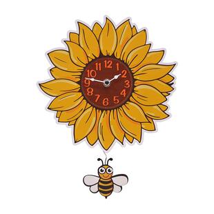 创意向日葵摇摆钟客厅卧室厨房装饰摆动蜜蜂挂钟静音钟表