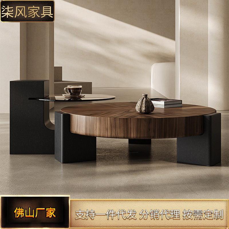 意式极简现代客厅设计师圆形小户型中式茶桌轻奢家用日式圆桌茶几
