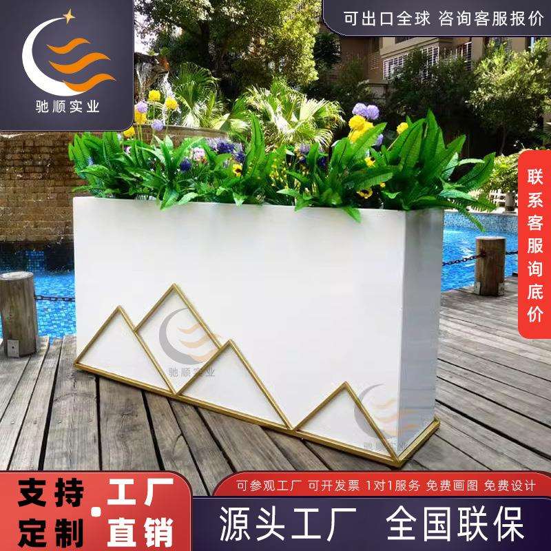 玻璃钢花箱商场酒店线条方形花盆户外步行街创意条纹美陈铁艺花钵