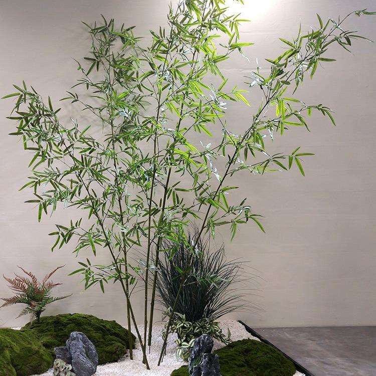 新款长杈加密竹子室内假毛竹摆件绿色家居橱窗装饰品植物套装