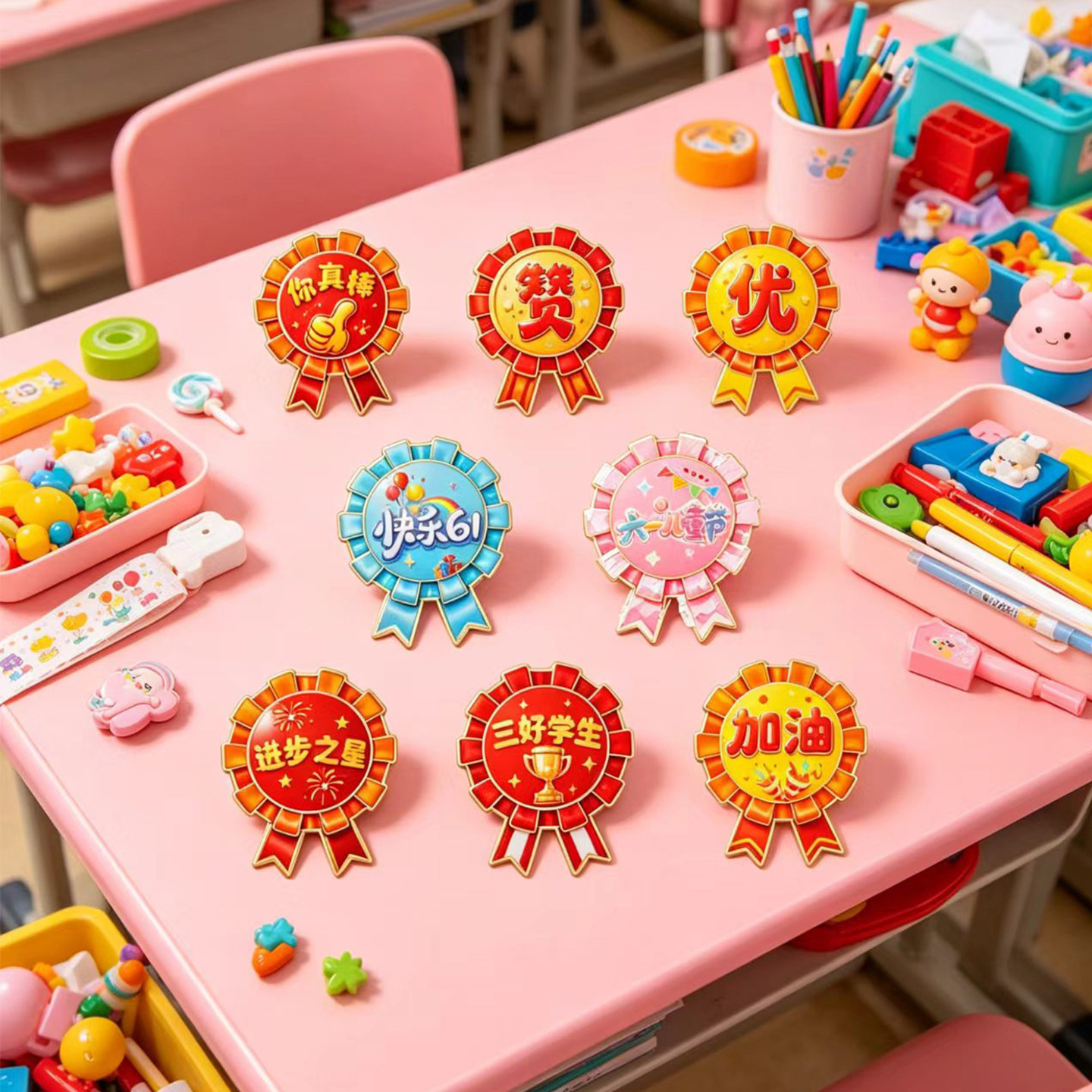 六一儿童奖章胸针学习之星进步三好学生胸花勋章金属徽章配饰图片