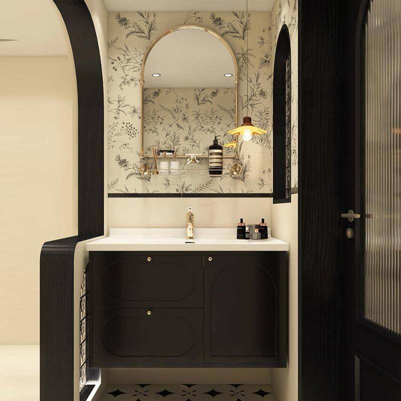 黑色法式复古浴室柜组合橡木烤漆岩板无缝卫生间洗漱台陶瓷一体盆,家装主材,花片,淘宝优惠券,粉丝福利购,淘宝优惠卷