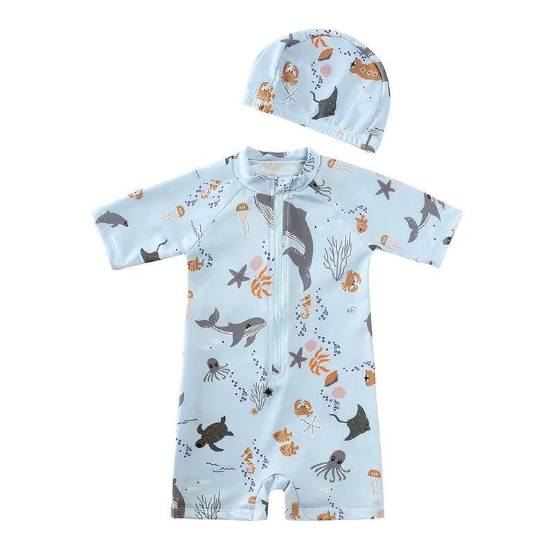UV Baby Boy Swimsuit One Piece Swimming Jumpsuit Ruffles Bat图片