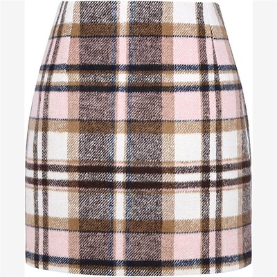 Women's high waist plaid skirt tight pencil wool mini sk