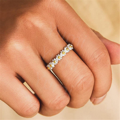 Sweet Daisy Flower Rings for Women Open Adjustable Ring Elec