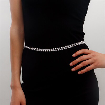 Doublelayer Imitation Pearl Acrylic Waist Chain for Women wa