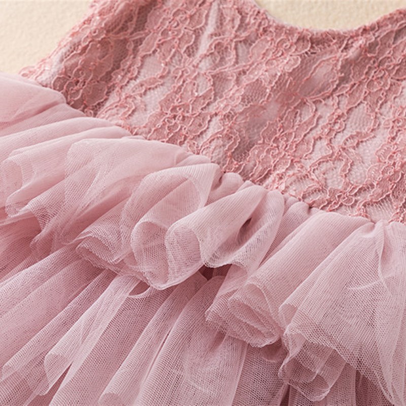 Summer Smock Dress For Girls 3-8 Years Sequin Ruffle Long Sl - 实物图