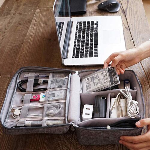 Waterproof electronic storage bag travel portable cable clip