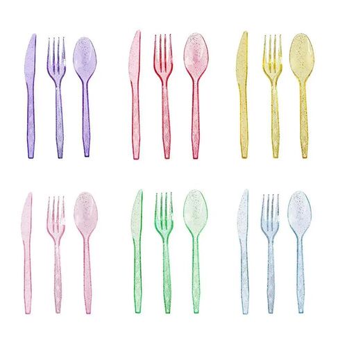48pcs/Set Plastic Cutlery Spoons Forks Knife Flatware Reusab