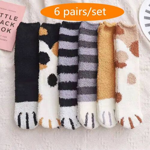 6 pairs Winter Woman socks Kawaii Cartoon Cute 3D Dog Cat Pa
