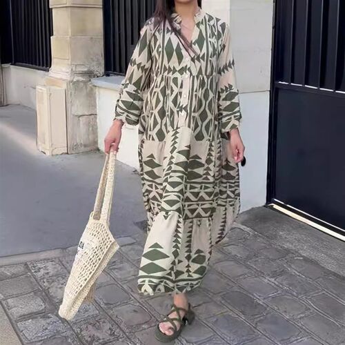 2025 Plus Size Women Printed Shirt Skirt Bohemian Dress