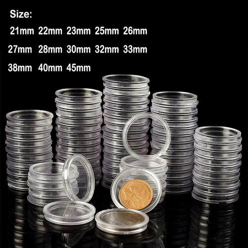 10/25Pc 21/22/23/25/26/27/28-45mm Transparent Round Coin Box