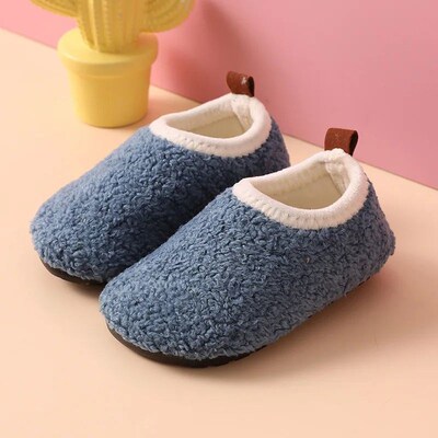 Children Cotton Slippers Solid Warm Kids Winter Home Shoes B