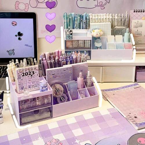 Cute Pen Holder Storage Box Organizer Girl Drawer-type Deskt