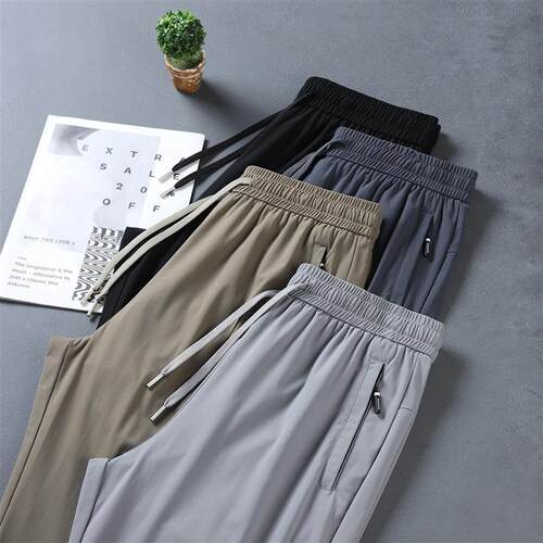 Ice Silk Mens Pants Summer New Black Gray Thin Business Cas