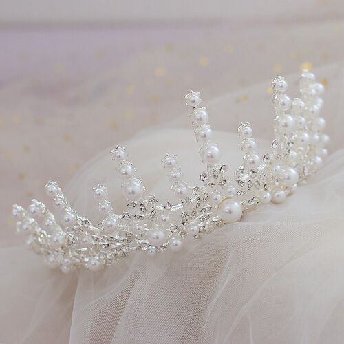 Baroque Luxury Silver Plated Crystal Pearl Bridal Tiaras Cro