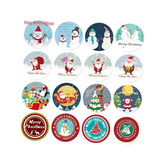 500Pcs Christmas Gift Box Round Labels Kraft Paper Santa Cla