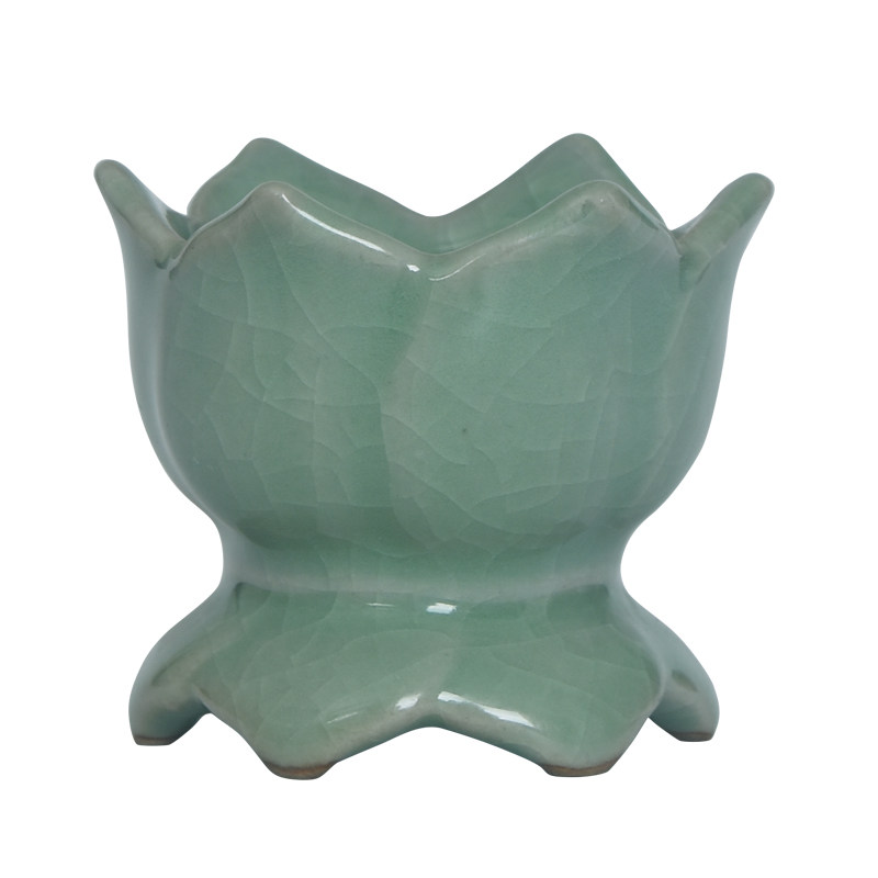 青瓷佛前蜡烛烛台供奉用品陶瓷供烛摆件家用烛台一对莲花烛台灯座