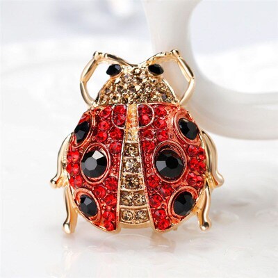 Colorful Ladybug Brooch with Diamonds Unique Beetle Pin for