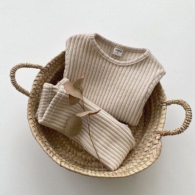 Autumn Winter Baby Boys And Girls Clothes Set Ribbed Sweater