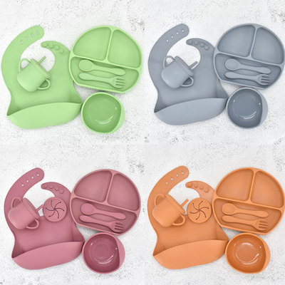 7PCS/Set Baby Silicone Tableware Set Baby Feeding Dishes BPA