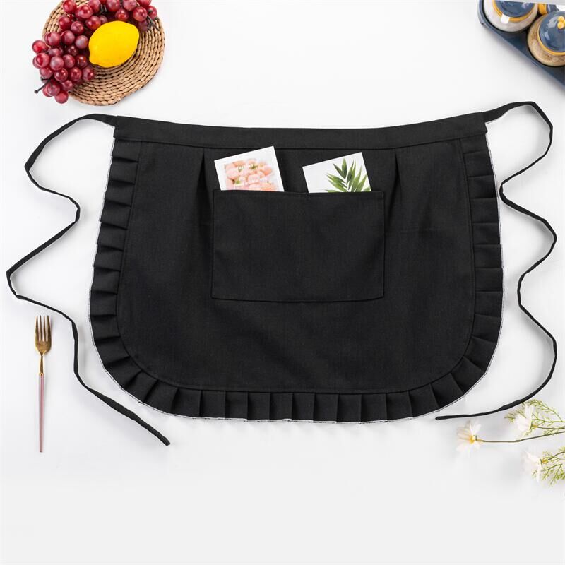加肥加大半身围裙层加厚防水防油耐磨帆布围腰罩衣木耳边纯黑色
