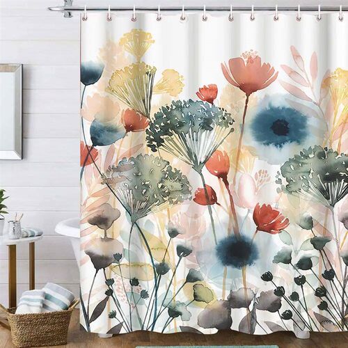 180x180cm Retro Ink Flower Shower Curtain Bathroom Screens F