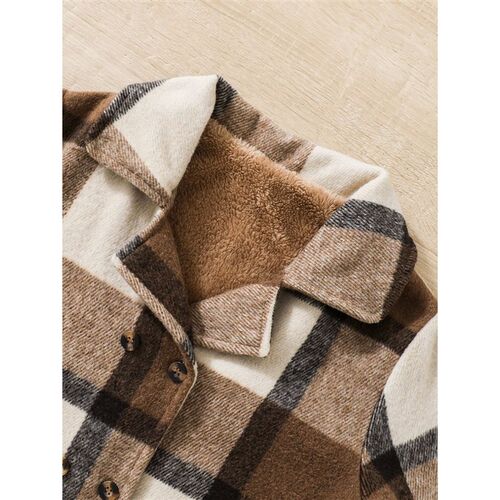 Autumn and winter childrens girls fashion lapel plaid butto