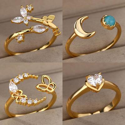 Vintage Heart Zircon Adjustable Rings for Women Stainless St