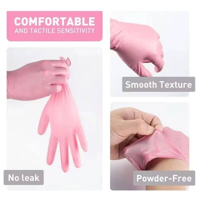 Pink Disposable Gloves Latex & Powder Free Non-Sterile Nitri