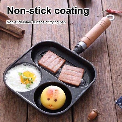 Cast Iron Kitchen Egg Frying Pan 3-Cup Non-Stick Cookware