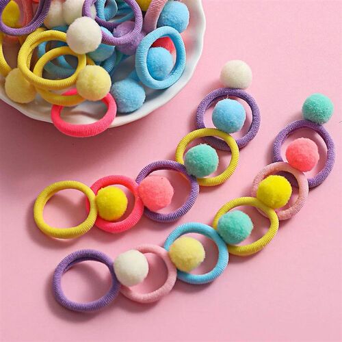 50Pcs Kids Elastic Hair Bands Girls Plush Ball Rubber Band F