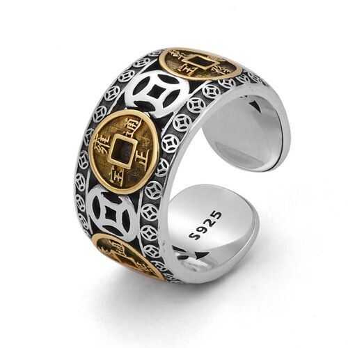 Chinese Retro Copper Coin Opening Ring For Men Women Feng Sh