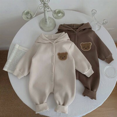 Winter  Newborn Baby Plush Bodysuit Button Jumpsuit Cartoon