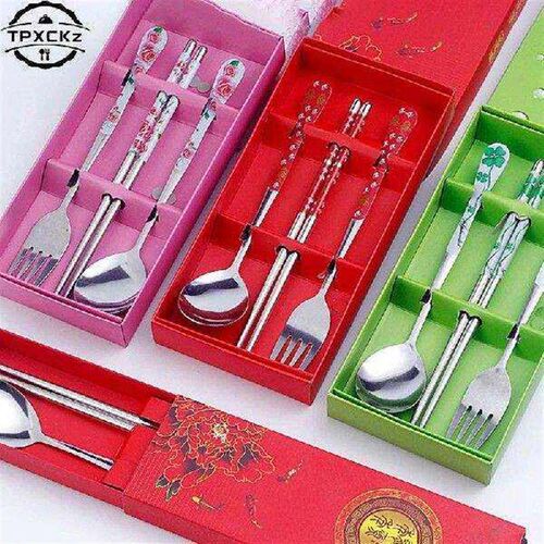 3PC/Set Porcelain Tableware Stainless Steel Chopsticks