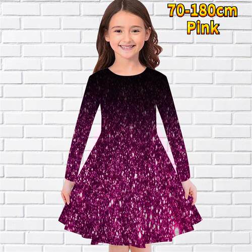 Little Girl Fashion Casual Long Sleeve Skirt Round Neck Midi