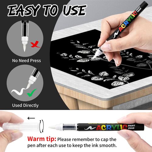 8pcs Black and White Acrylic Paint Markers Set, Large Ink Ca