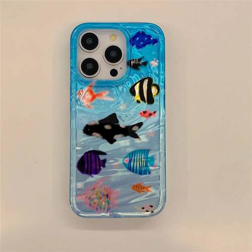 Korean Ins Ripple Texture Aquaria Lovely Fishes Case for iPh
