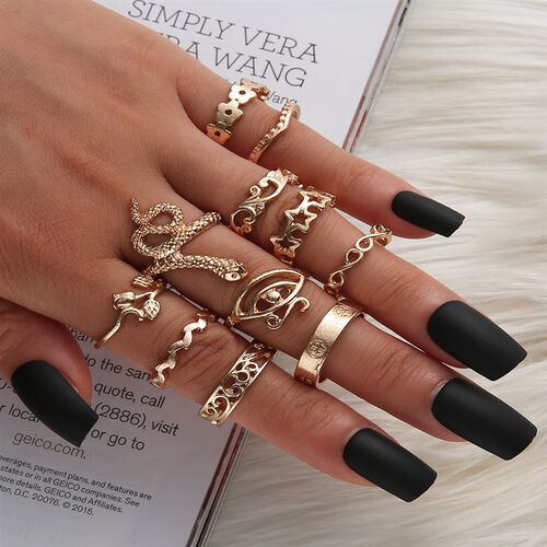 Vintage Knuckle Ring Sets For Women Boho Crystal Stone Geome