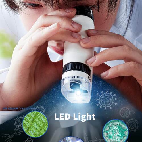 Handheld Microscope Kit Lab LED Light 60X-120X Home School B