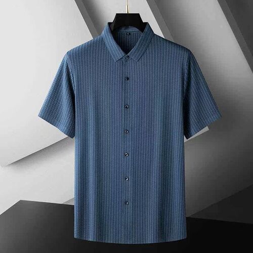 Fat Br Plus Size Mens Summer Ice Silk Striped Short-sleeved